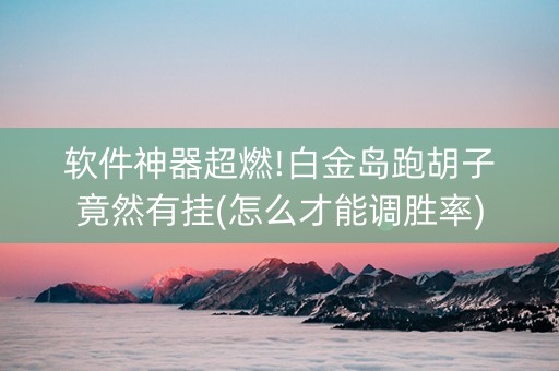 软件神器超燃!白金岛跑胡子竟然有挂(怎么才能调胜率)