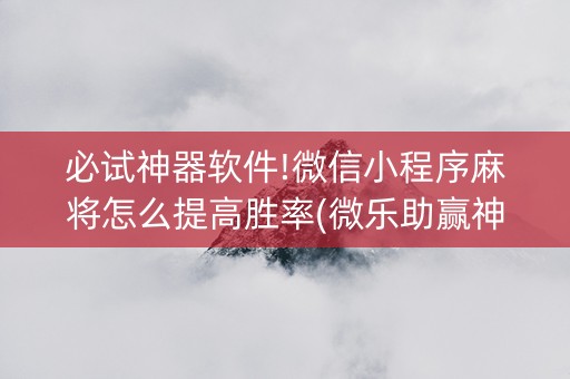 必试神器软件!微信小程序麻将怎么提高胜率(微乐助赢神器)