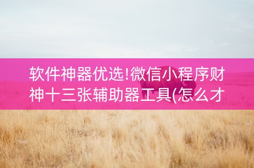 软件神器优选!微信小程序财神十三张辅助器工具(怎么才能调胜率)