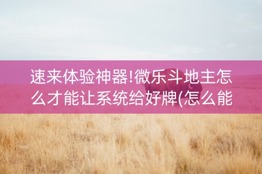 速来体验神器!微乐斗地主怎么才能让系统给好牌(怎么能调好牌)