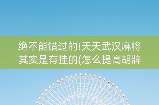 绝不能错过的!天天武汉麻将其实是有挂的(怎么提高胡牌率)