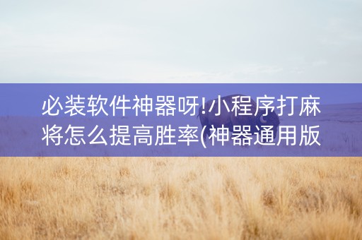 必装软件神器呀!小程序打麻将怎么提高胜率(神器通用版)