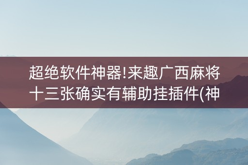 超绝软件神器!来趣广西麻将十三张确实有辅助挂插件(神器通用版)