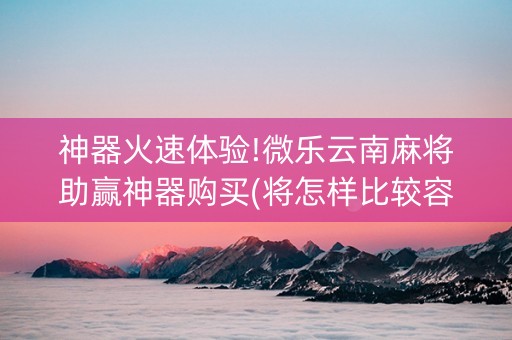 神器火速体验!微乐云南麻将助赢神器购买(将怎样比较容易赢)