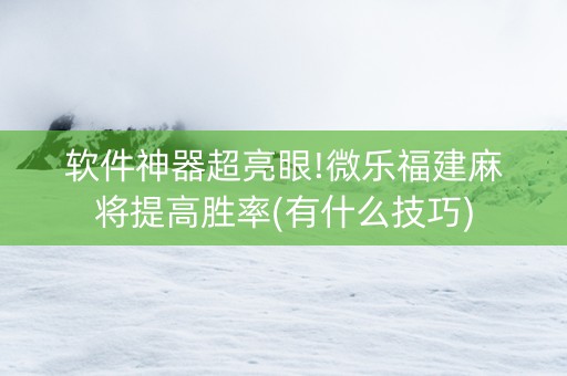 软件神器超亮眼!微乐福建麻将提高胜率(有什么技巧)