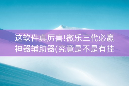 这软件真厉害!微乐三代必赢神器辅助器(究竟是不是有挂)