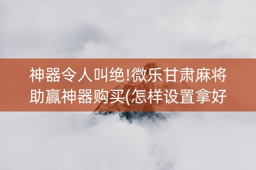 神器令人叫绝!微乐甘肃麻将助赢神器购买(怎样设置拿好牌)