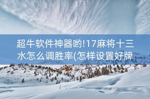 超牛软件神器哟!17麻将十三水怎么调胜率(怎样设置好牌)