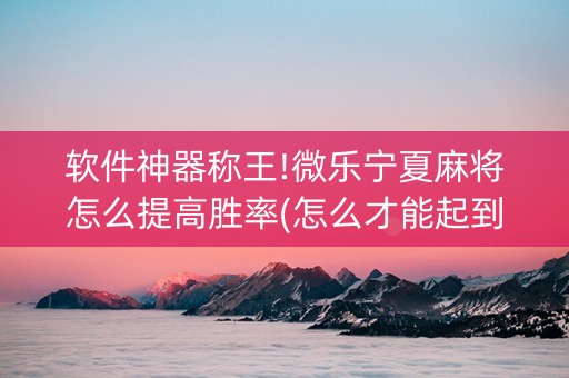 软件神器称王!微乐宁夏麻将怎么提高胜率(怎么才能起到好牌)