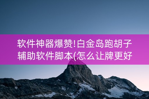 软件神器爆赞!白金岛跑胡子辅助软件脚本(怎么让牌更好)