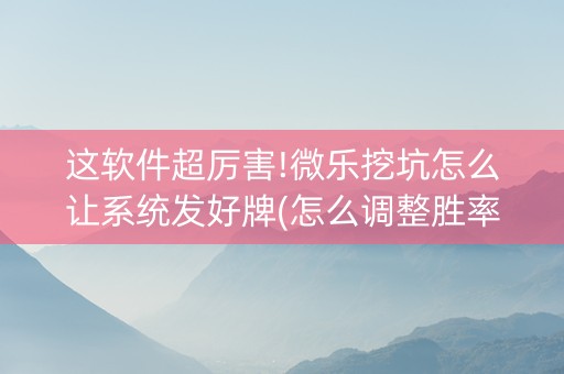 这软件超厉害!微乐挖坑怎么让系统发好牌(怎么调整胜率)
