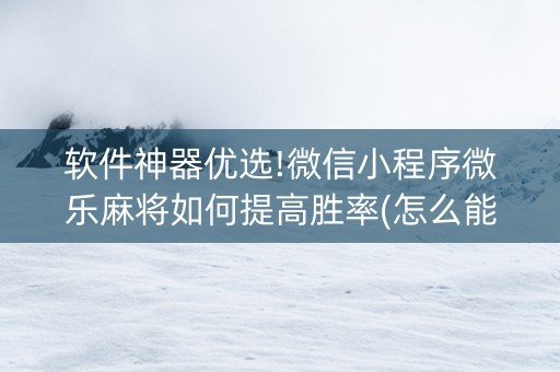 软件神器优选!微信小程序微乐麻将如何提高胜率(怎么能调好牌)