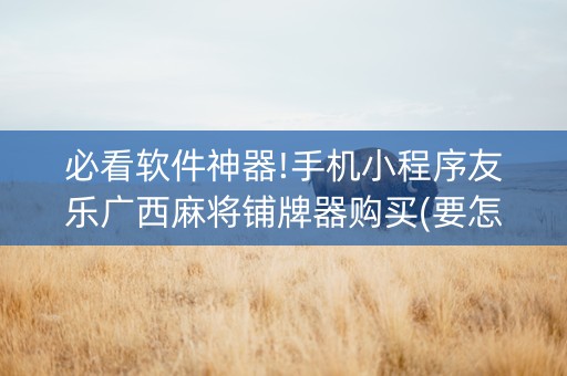 必看软件神器!手机小程序友乐广西麻将铺牌器购买(要怎么样拿到好牌)