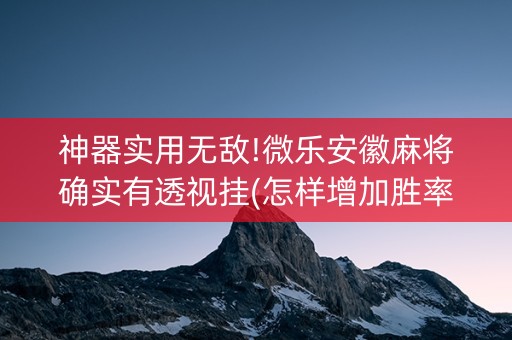 神器实用无敌!微乐安徽麻将确实有透视挂(怎样增加胜率)