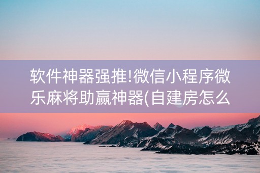 软件神器强推!微信小程序微乐麻将助赢神器(自建房怎么拿好牌)