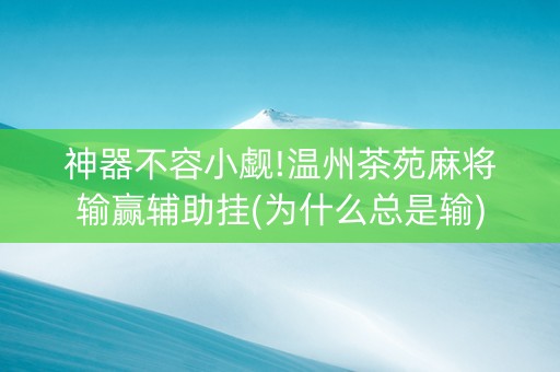 神器不容小觑!温州茶苑麻将输赢辅助挂(为什么总是输)