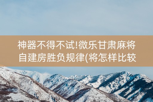 神器不得不试!微乐甘肃麻将自建房胜负规律(将怎样比较容易赢)