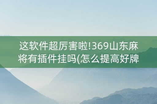 这软件超厉害啦!369山东麻将有插件挂吗(怎么提高好牌几率)