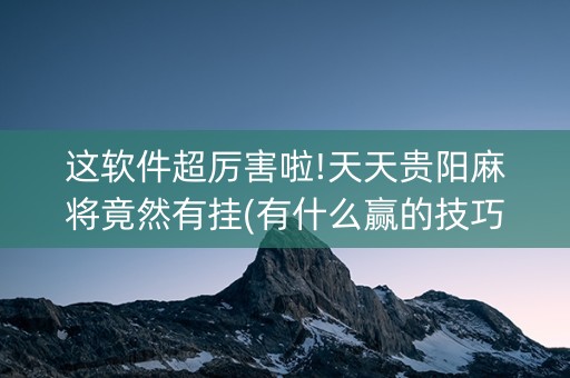 这软件超厉害啦!天天贵阳麻将竟然有挂(有什么赢的技巧)