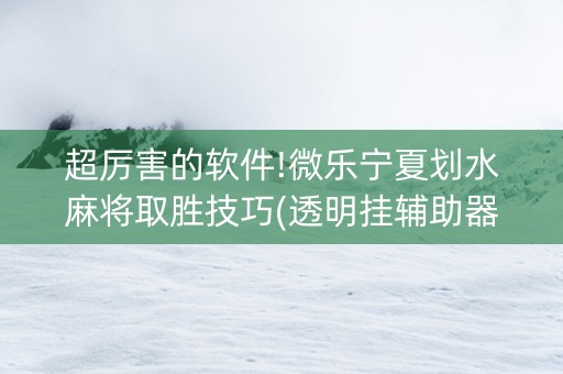超厉害的软件!微乐宁夏划水麻将取胜技巧(透明挂辅助器)