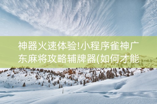 神器火速体验!小程序雀神广东麻将攻略辅牌器(如何才能打赢)