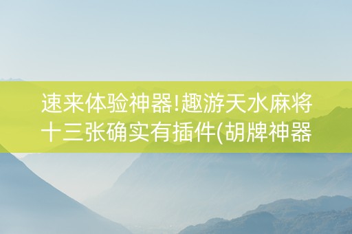 速来体验神器!趣游天水麻将十三张确实有插件(胡牌神器有猫腻吗)