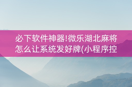 必下软件神器!微乐湖北麻将怎么让系统发好牌(小程序控牌器)