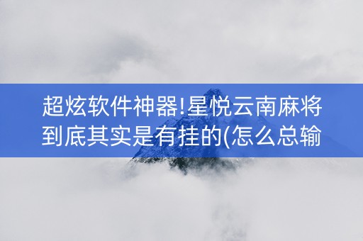 超炫软件神器!星悦云南麻将到底其实是有挂的(怎么总输有什么猫腻)
