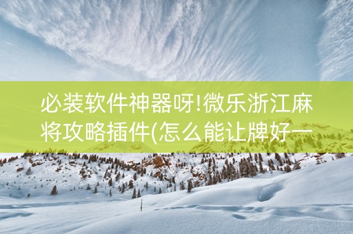 必装软件神器呀!微乐浙江麻将攻略插件(怎么能让牌好一点)