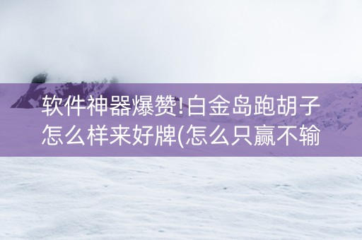 软件神器爆赞!白金岛跑胡子怎么样来好牌(怎么只赢不输)