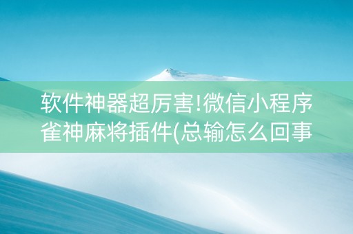 软件神器超厉害!微信小程序雀神麻将插件(总输怎么回事)