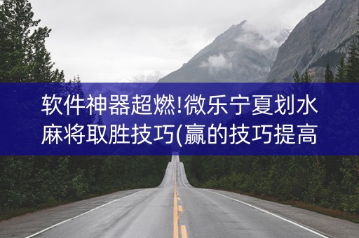 软件神器超燃!微乐宁夏划水麻将取胜技巧(赢的技巧提高胜率)