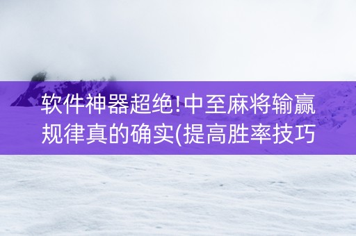 软件神器超绝!中至麻将输赢规律真的确实(提高胜率技巧)
