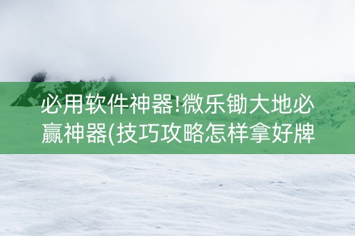 必用软件神器!微乐锄大地必赢神器(技巧攻略怎样拿好牌)