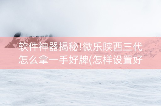 软件神器揭秘!微乐陕西三代怎么拿一手好牌(怎样设置好牌)