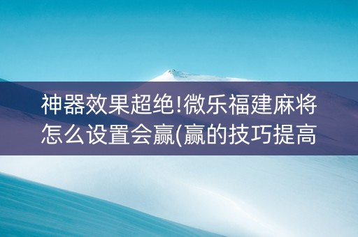 神器效果超绝!微乐福建麻将怎么设置会赢(赢的技巧提高胜率)