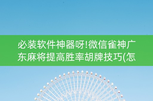 必装软件神器呀!微信雀神广东麻将提高胜率胡牌技巧(怎么可以赢)