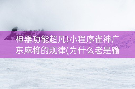 神器功能超凡!小程序雀神广东麻将的规律(为什么老是输呢)