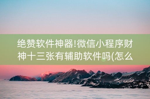绝赞软件神器!微信小程序财神十三张有辅助软件吗(怎么一直赢)