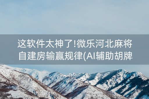 这软件太神了!微乐河北麻将自建房输赢规律(AI辅助胡牌规则)