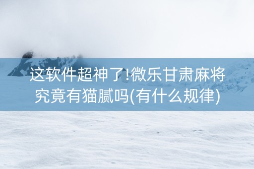 这软件超神了!微乐甘肃麻将究竟有猫腻吗(有什么规律)