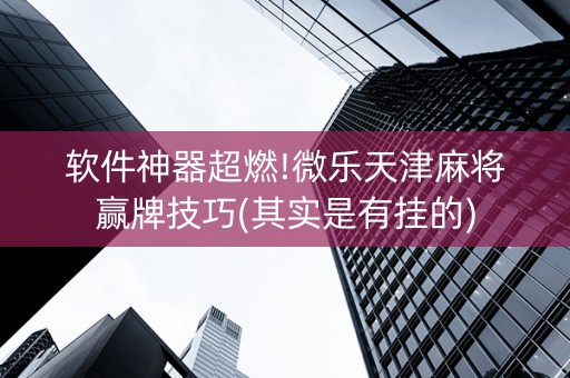 软件神器超燃!微乐天津麻将赢牌技巧(其实是有挂的)