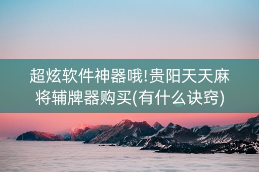 超炫软件神器哦!贵阳天天麻将辅牌器购买(有什么诀窍)