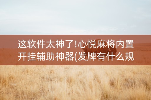 这软件太神了!心悦麻将内置开挂辅助神器(发牌有什么规律吗)