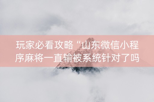 玩家必看攻略“山东微信小程序麻将一直输被系统针对了吗”（软挂神器)