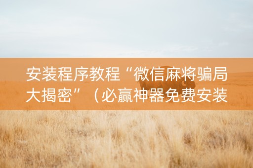 安装程序教程“微信麻将骗局大揭密”（必赢神器免费安装)