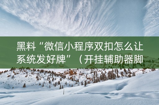 黑料“微信小程序双扣怎么让系统发好牌”（开挂辅助器脚本)