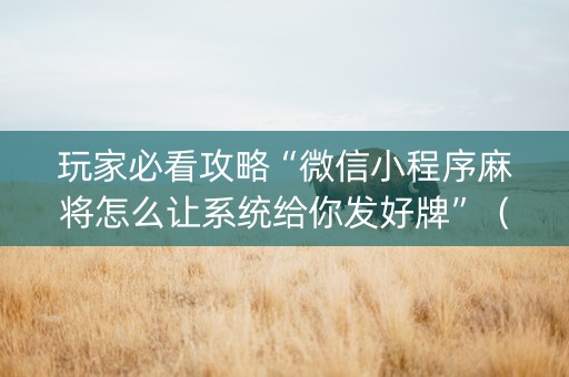 玩家必看攻略“微信小程序麻将怎么让系统给你发好牌”（AI辅助胡牌规则)