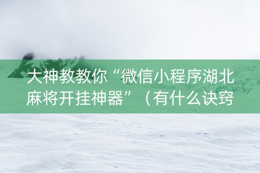 大神教教你“微信小程序湖北麻将开挂神器”（有什么诀窍)
