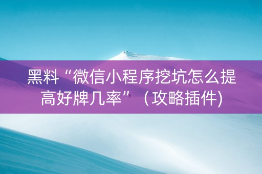黑料“微信小程序挖坑怎么提高好牌几率”（攻略插件)